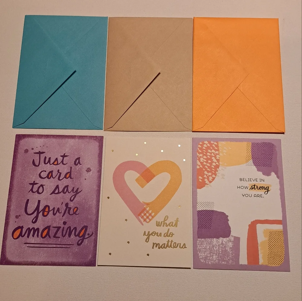 4/$15 🌻 Set Of 3 Hallmark Positive Quote Colorful Greeting Cards with Envelopes